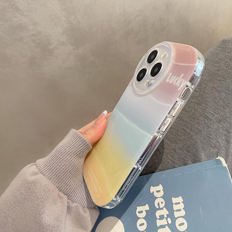 Rainbow Color Gradual Change Halo Dyeing Phone Case For Iphone 13 11 12 14 Pro Max Shockproof Lucky Cover Funda