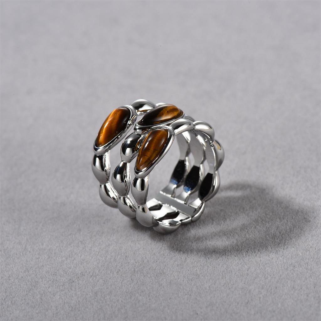 Maillard Retro Three-Dimensional Natural Tiger'S Eye Stone Light Luxury High-End Open Ring Fashion Personality Ring Woman