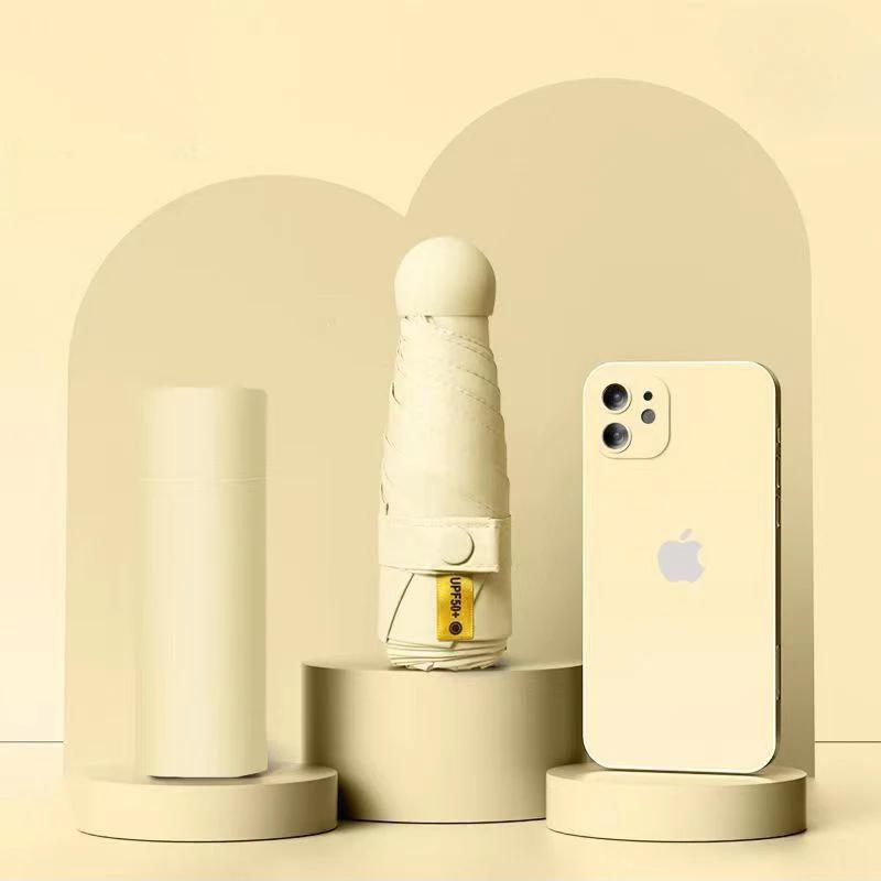 Skládací Přenosný Slunečník Pláštěnka Sluneční Stínidlo Sluneční Slitina Použití Černá Gumová Rukojeť Kapslový Deštník Deštník Dvojitý Mini Déšť