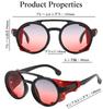 [Frog Flag] Round Sunglasses, Leather Shade, Windproof, Retro, Steampunk, Gothic, Bike (Red)