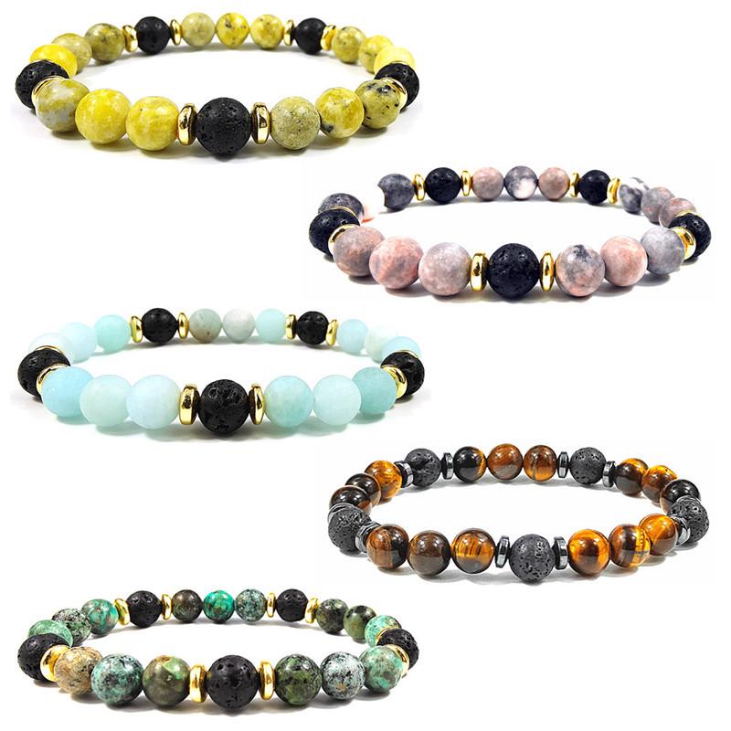 Natural Stone Beaded Bracelet - Pink Zebra Hematite, Unisex Design