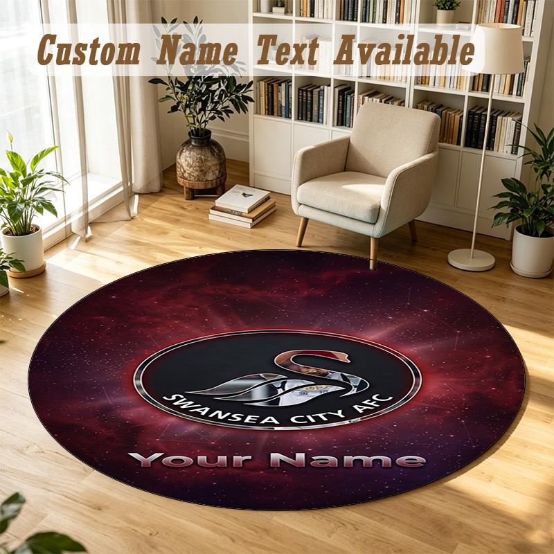 Round Rug Custom NameSwansea City FC Pattern Non Slip Carpet Home Floor Decor
