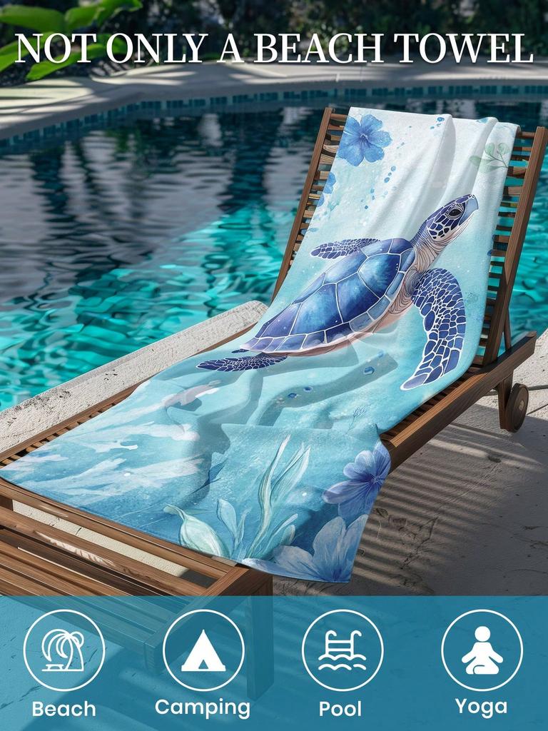 Blue Sea Turtle Beach Towel Single Sided 2D Print Soft Quick Dry Microfiber Beach Towel Pool Beach Travel Decor Serene Vibe Gift