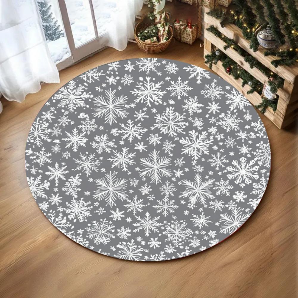 Feiertags-Saisonale Deko Runder Teppich Schneeflocken Baum Design Teppich Rentier Weihnachten Blume Bereichsteppich für Gemütliches Wohnzimmer Schlafzimmerteppich