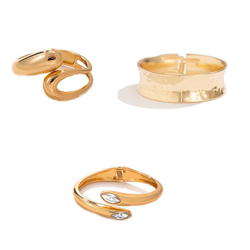 Salircon Fashion Simple Hollow Water Drop Shaped Curved Metal Spring Bangles Women Vintage Gold Color Steampunk Bracelet Jewelry
