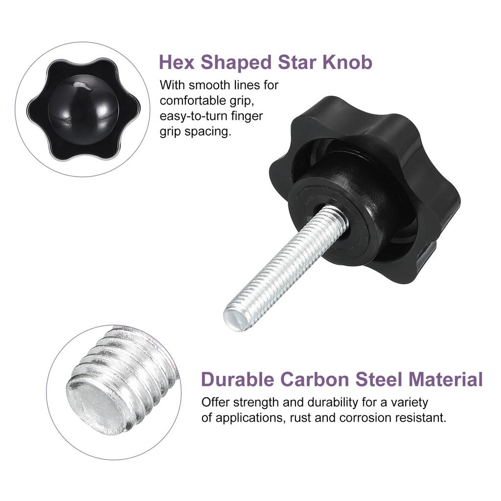 uxcell Set of 4 M6 X 30mm Star Knobs Plastic Hexagon Clamping Knob Screws