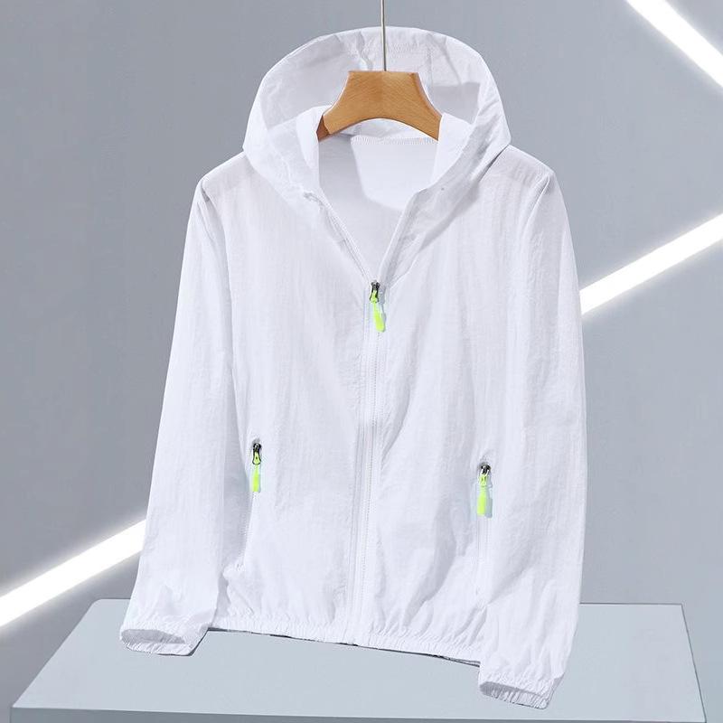 

Мужская легкая солнцезащитная куртка из полиэстеровой ткани, легкая солнцезащитная одежда для мужчин для рыбалки S белый