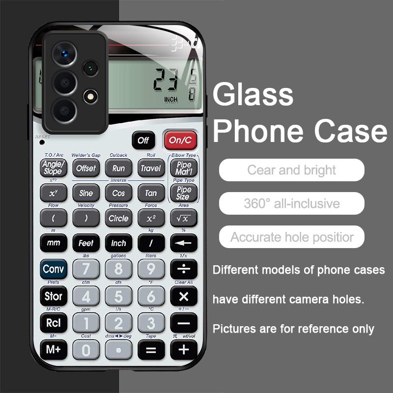 Funny Digital Calculator Pattern Tempered Glass Phone Case for Samsung Galaxy S25 Ultra S24 S23 Plus S22+ S21 S20 FE Hard Cover