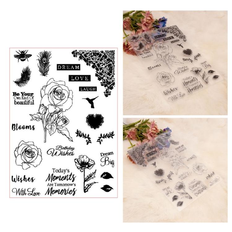 Clear Stamp Seals Birthday Wishes Transparent Stamps Flowers Silicone Stamps for Cards Journal Scrapbooking Decorations