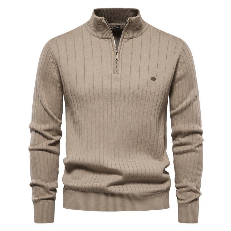 Men’s Euro Fit Stand Collar Half Zip Solid Knit Sweater