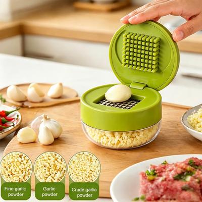 Portable Garlic Tool Manual Press, Sharp Stainless Steel Blades Chopper, with Clear Storage Press Container, Kitchen Gadget for Effortless Mincing of