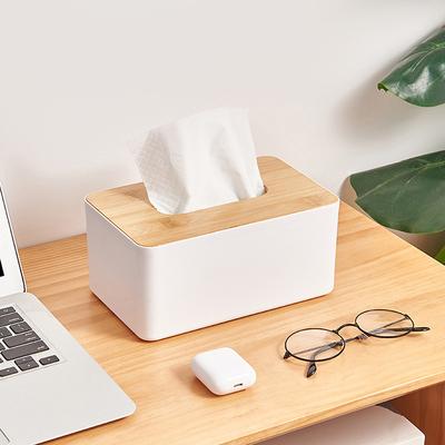 Boîte à mouchoirs en plastique avec couvercle en bois, porte-serviettes carré, distributeur de papier hygiénique, organiseur moderne pour maison et voiture