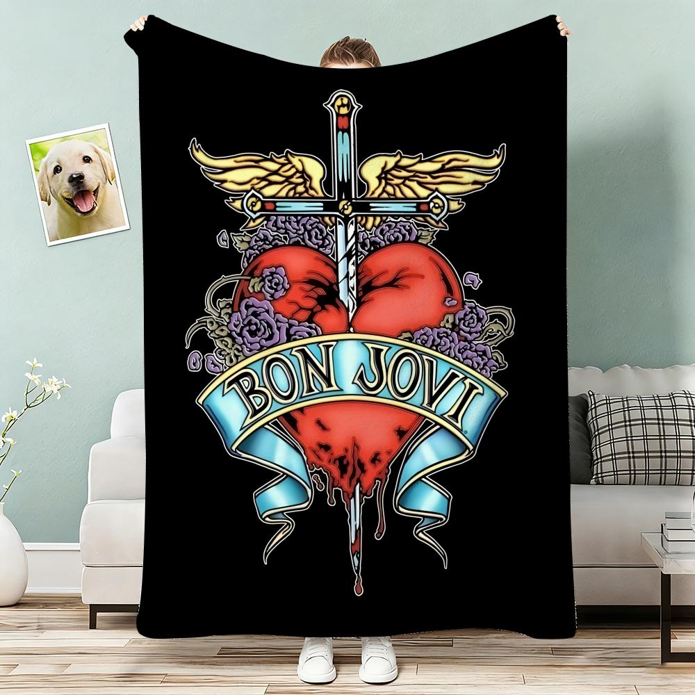 Bon Jovi Throw Lightweight 240g Flannel Blanket Soft Skin-friendly for Summer Cooling 80x120cm(31x47inch)