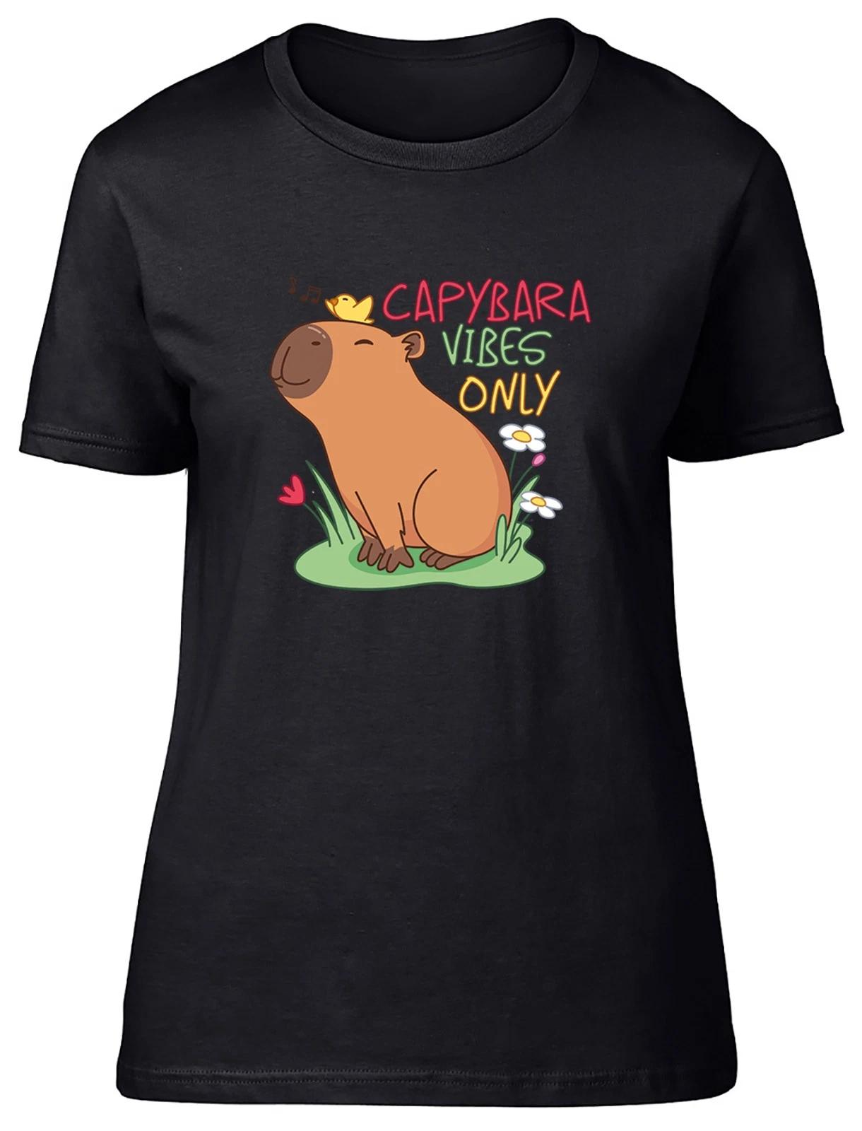 Capybara Vibes Only Womens T-Shirt Ladies Gift Tee L
