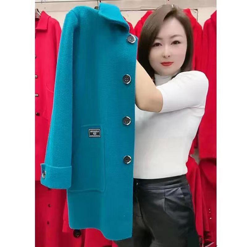 Elegant Woolen Coat: Loose Fit, Double-Faced Design for Middle-Aged and Elderly Women