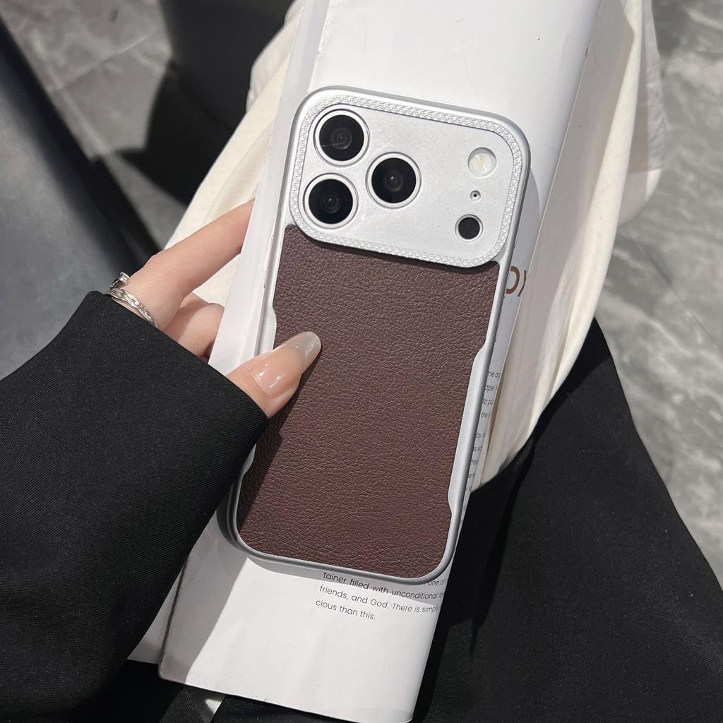 Plating Matte Leather Texture Phone Case For iPhone 17 Air 16 15 14 Plus 13 12 Pro Max Camera Protection Shockproof Hard Cover