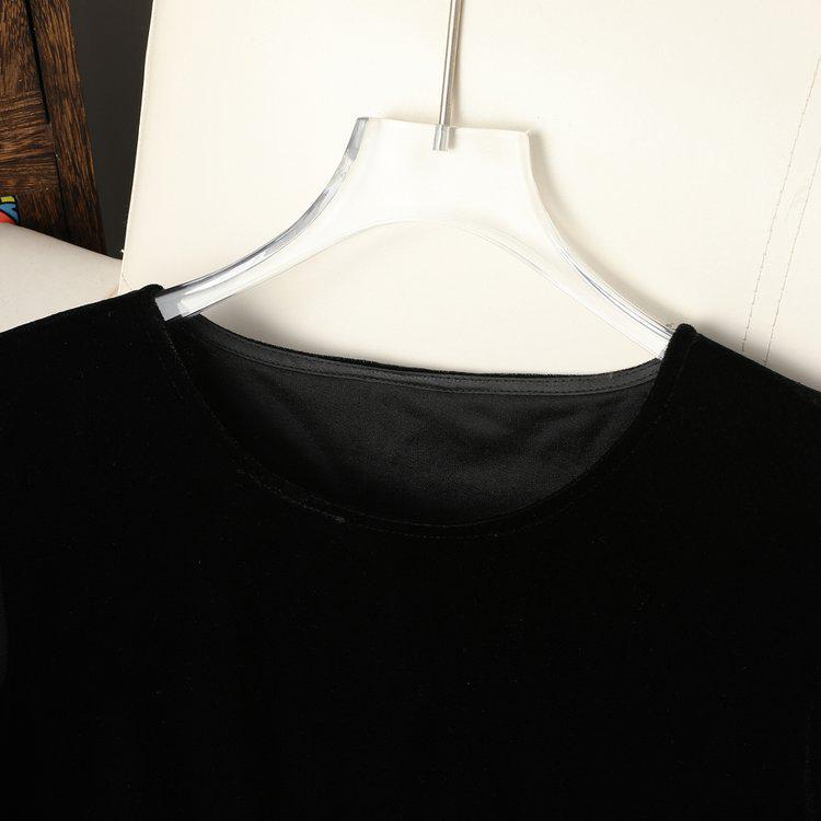 New Chinese Embroidered Long Sleeve Women's T-shirt - Black Velvet, Autumn/Winter Style