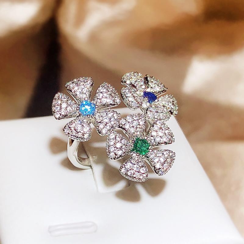 925  New Full Set Flower Ring For Women Fashion Plated 18K Elegant Brilliant Ring Party Wedding Jewelry Gift