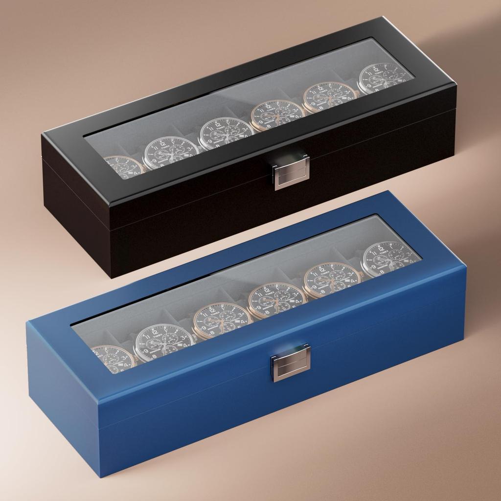 ProCase Wooden Watch Watch Display Case with Glass Lid Men's Box, 6-Slot