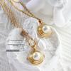 French Retro Titanium Steel 18K Gold-Plated Pendant Necklace with Imitation Pearl
