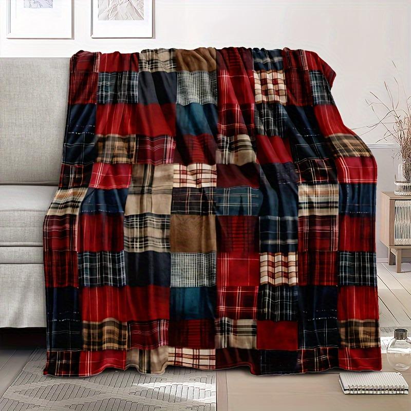 Gemütliche Vintage Büffelkaros Flanell Überwurfdecke - Weich & Warm für Sofa, Bett Büro Reise - Ideales Weihnachts- Oder Geburtstagsgeschenk