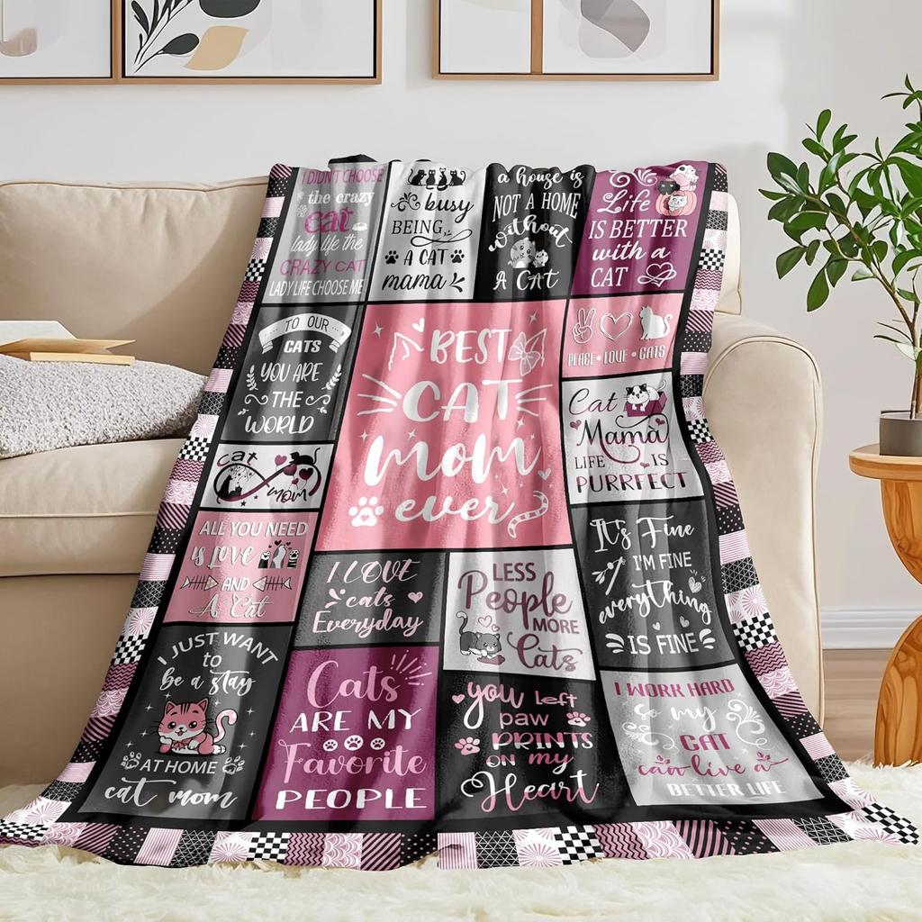 Cat Mom Blanket Gifts for Cat Lover Soft Flannel Throw Blanket Cats Gifts for Women Cats Couch Bedding