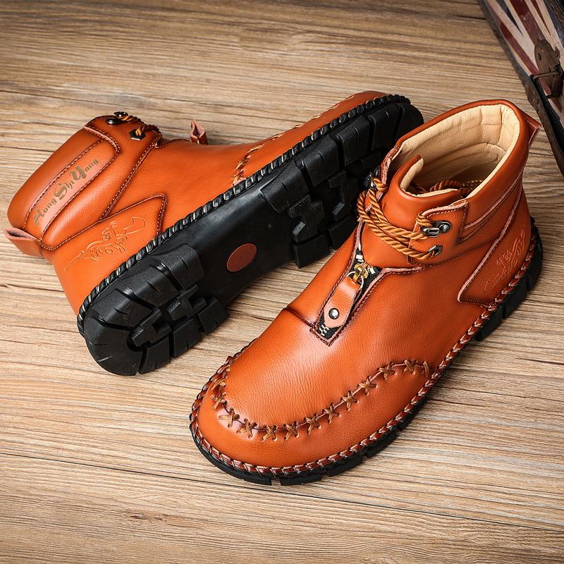 Mens Handmade Genuine Leather Boots  Retro Boots Men's Genuine Leather Large Men's Shoes High Top