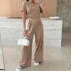 Lato Nowa Moda Casual Jednolity Kolor Garnitur T-shirt Szerokie Nogawki Spodnie Zestaw Dwuczęściowy Dla Kobiet