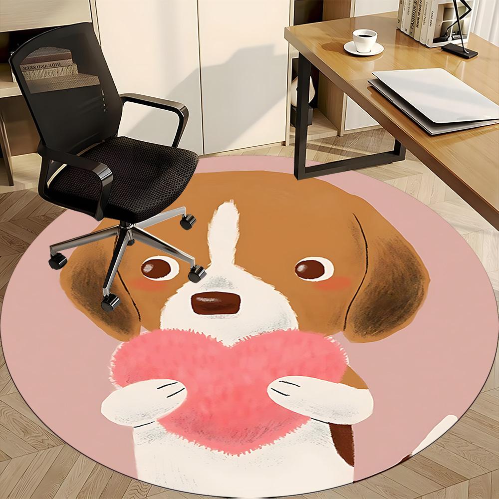 1pc Puppy Heart Office Round Area Rug, Under Office Chairs Bedroom Living Room Home Decor, Room Deco