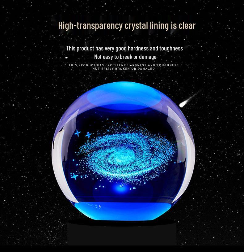3D Lazer Kazımalı Yıldızlı Gökyüzü Gece Lambası Kristal Küre