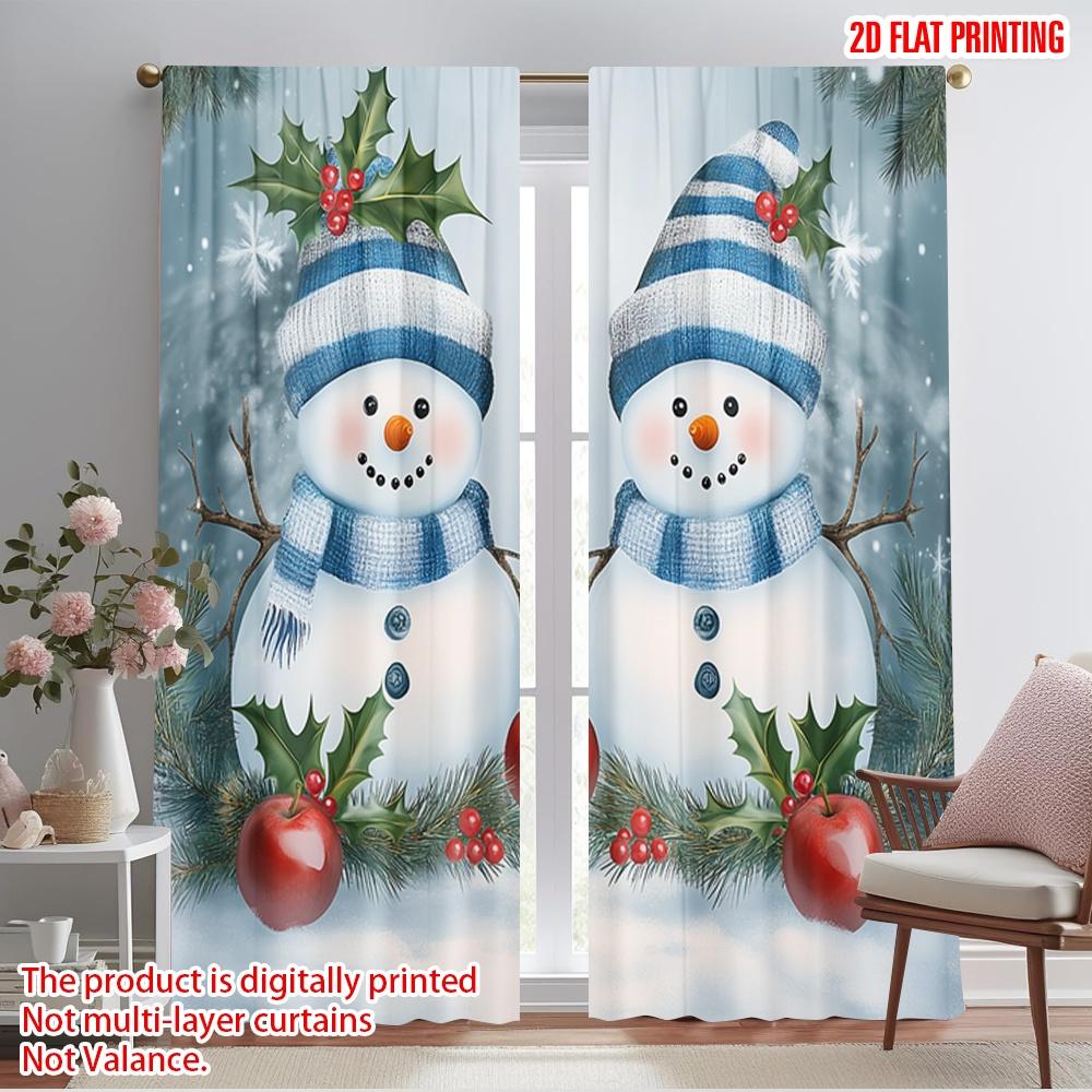 2pcs,2D plane printing Curtains Roller Blinds Cute Snowmen Christmas Scene (3) Polyester (without rod) Festive Use for Living
