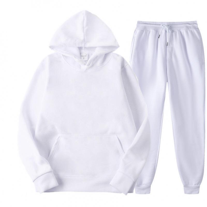 Unisex Casual Sports Hoodie Set - Solid Color Autumn/Winter Warm Velvet Jacket