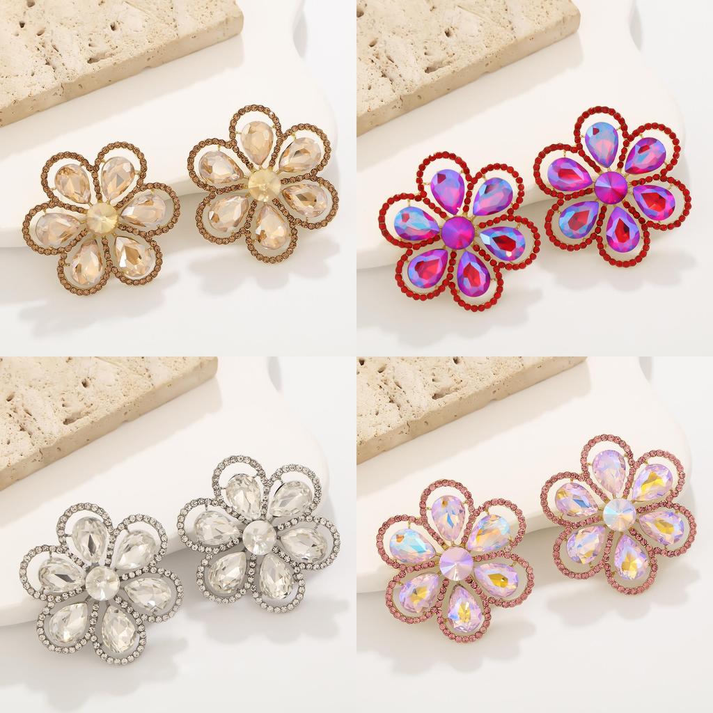 Elegant Flower Earrings With Full Rhinestones For Party And Evening Wear