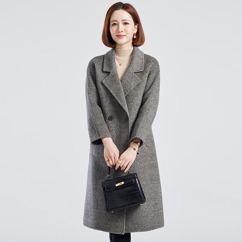 FengXun Women's Double-Faced Wool Blend Mid-Length Coat
