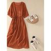 Real Shot Summer New Literary Loose Embroidery Flower Round Neck Short-sleeved Dress Women's Medium and Long