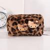 Pink Leopard Print Plush Makeup Bag With Large Capacity For Travel And Storage