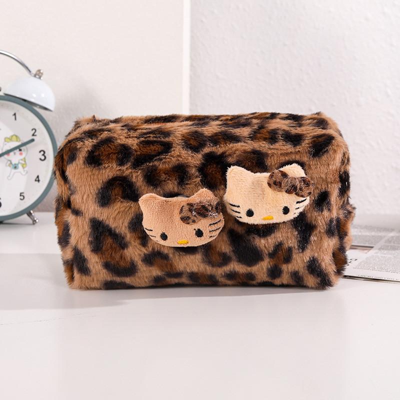 Pink Leopard Print Plush Makeup Bag With Large Capacity For Travel And Storage