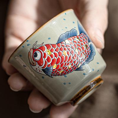 Goldene und Jade volle Halle Arowana kleine Teetasse Keramik Zuhause Meistertasse Einzelbecher Teeverkostungsbecher Kung Fu Teeset Geschenkbox