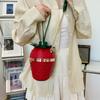 Exquisite and Cute Big Strawberry Contrasting Color Clip Women Commuter Bucket Bag Summer New Creative Shoulder Messenger Bag
