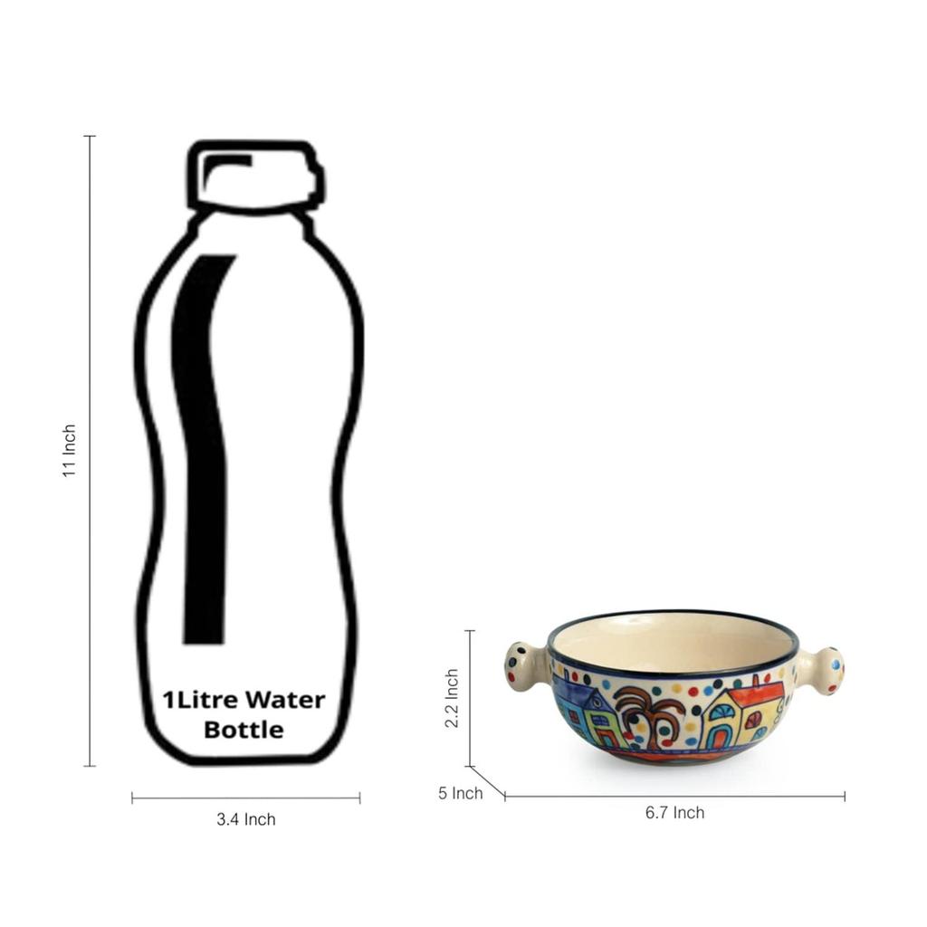 Hand-Painted Ceramic Bowls (Multicolour) - Set of 2, 260 Ml
