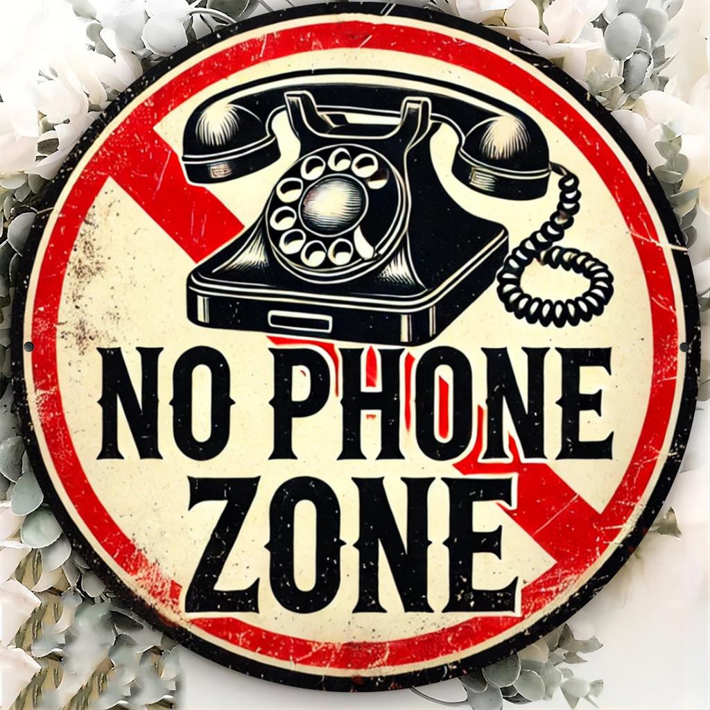 No Phone Zone Round Metal Sign  HD D Print Perfect for Bedroom Office Living Room  Cafe Wall Decor