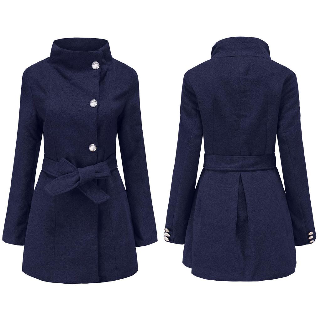 2021 European & American Autumn/Winter Women's Slim Long Sleeve Wool Coat