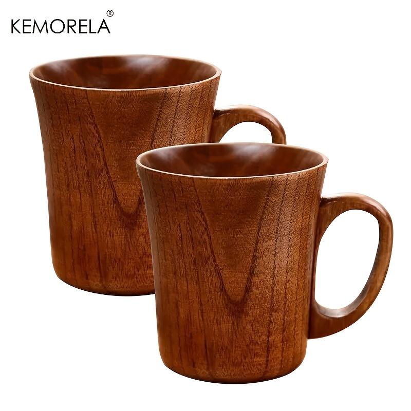 KEMOLELA 1/2PCS Wooden Coffee Tea Cups with Handle Wood Outdoor Travel Mug for Men Camping Drinking Cup
