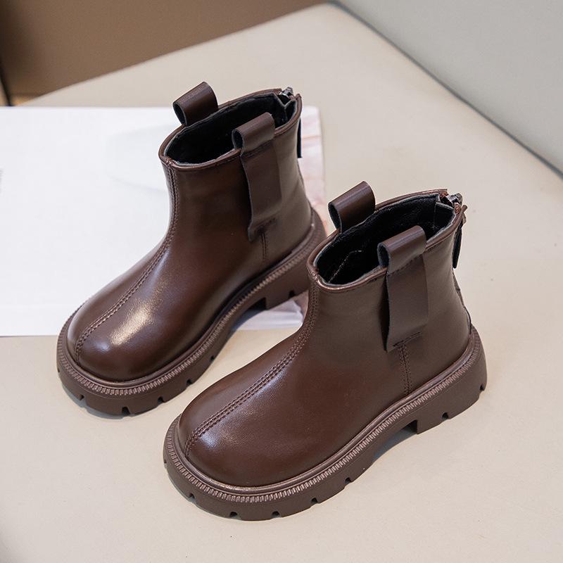 2025 Girls' Ankle Martin Boots: Autumn/Winter Fashionable, Versatile Leather & Cotton Boots for Kids
