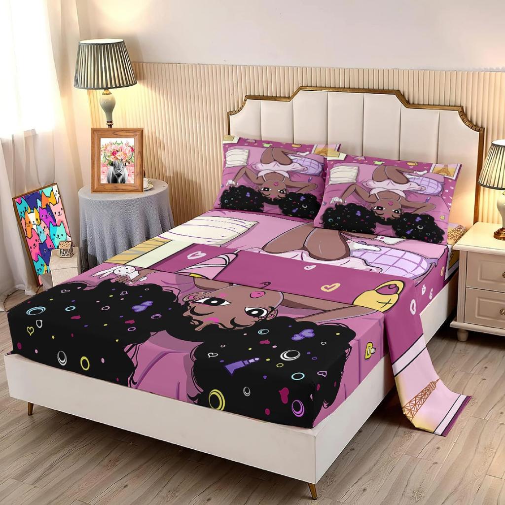Cute cartoon cat family pattern mattress four-piece bedding set bedroom dormitory bedding set