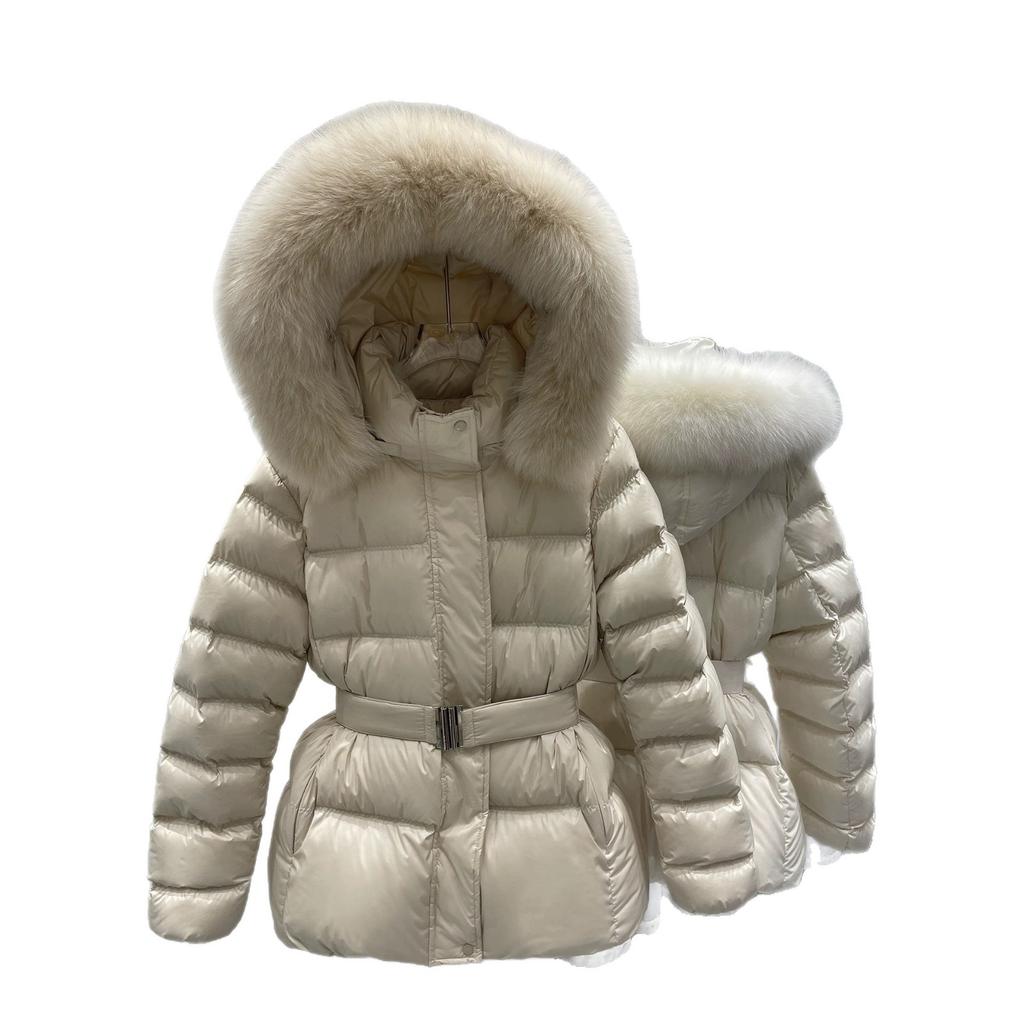White duck down big fur collar down jacket women's short winter new small waist thin thickened coat