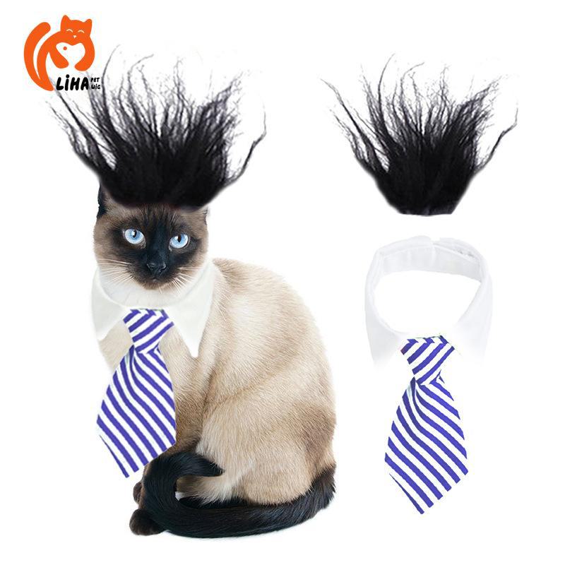 

Парик для питомца с белой рубашкой и галстуком - забавные аксессуары для волос для кошек и собак S (for cats under 12 lbs)