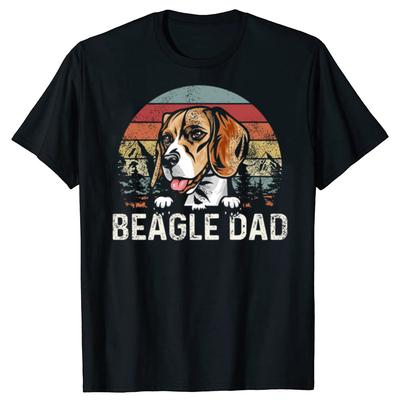Funny Beagle Dog Dad Retro Sunset Father Day T-shirts Men Women's Fashion Casual Tshirt 100% Cotton Loose Oversized T Shirt