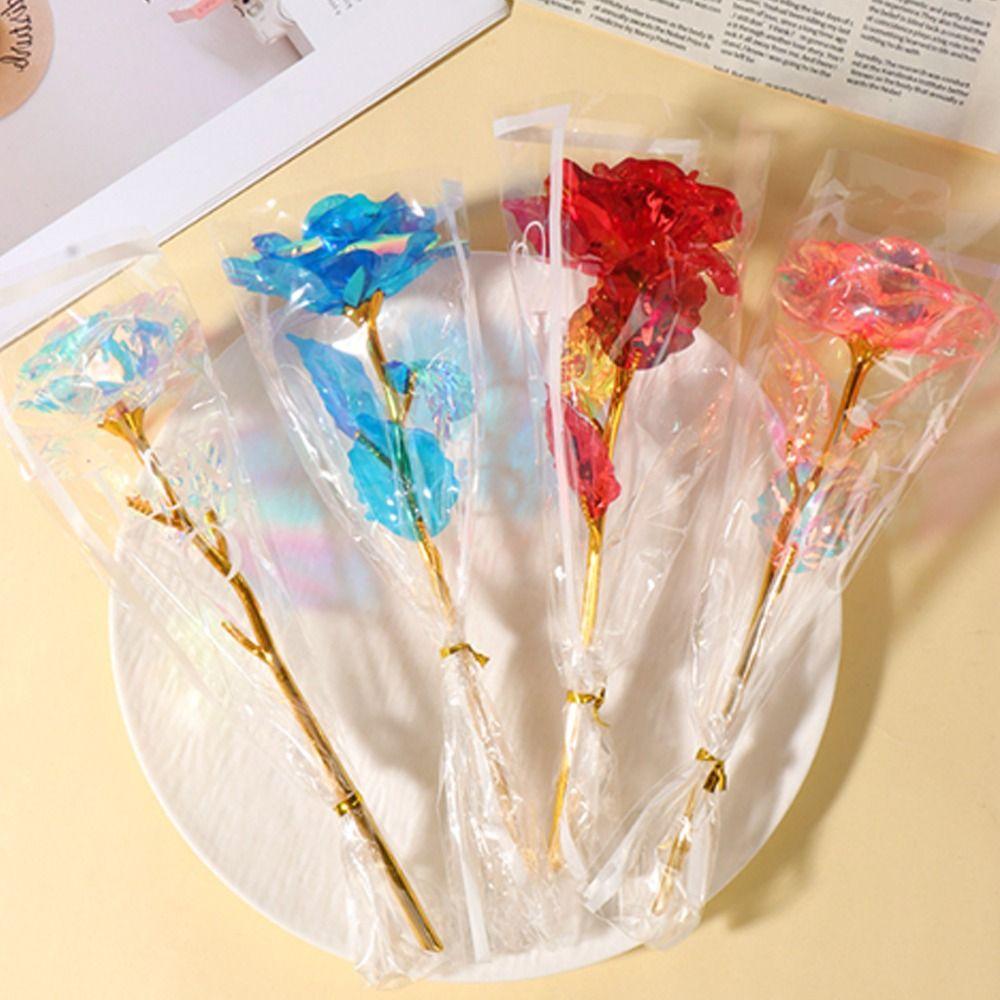 Glowing Gold Foil Rose Flower Colourful LED Lights Artificial Rose Flower Photography Props Mother's Day Gifts