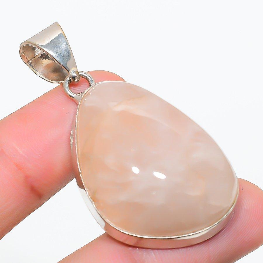 

Подвеска из стерлингового серебра 925 пробы с натуральным розовым кварцем ручной работы 1,97 дюйма y2p49